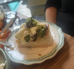 Italian dish (focaccia with ricotta) of the italian vermuteria Benditto