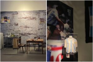 Two photos in one show both main halls of 'Diego Vive': Fiorito-Hall and Argentina-Hall.