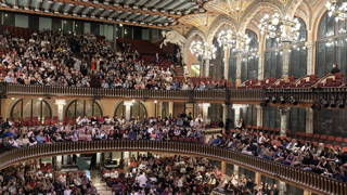 Catalan Modernism, Lluís Domènech i Montaner, concert hall, coloured mosaics, stained glass, natural light, UNESCO heritage, Barcelona.