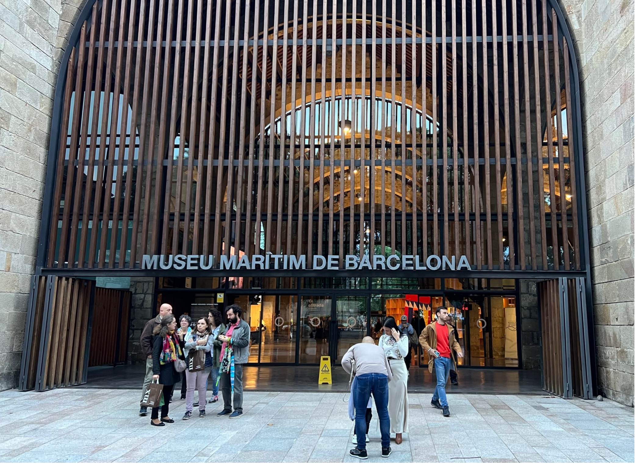 Photo of the entrance to Barcelona's Maritime Museum at the Drassanes Reials with vaulted ceilings